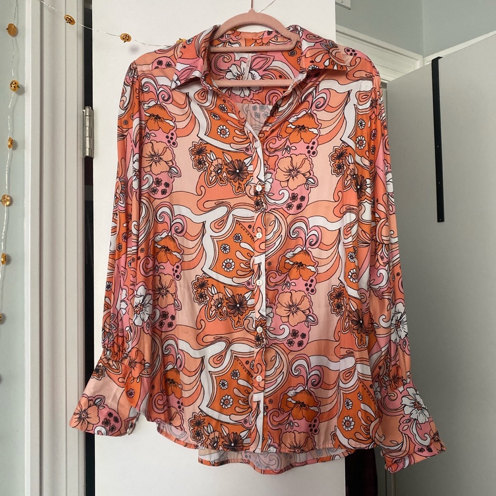Free People Serena Printed Button Down/Sorbet Combo